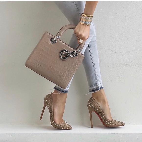 Christian Louboutin NUDE ORIGINAL PRE-2013 PIGALLE SPIKES 120 PUMPS Heels - Picture 2 of 11